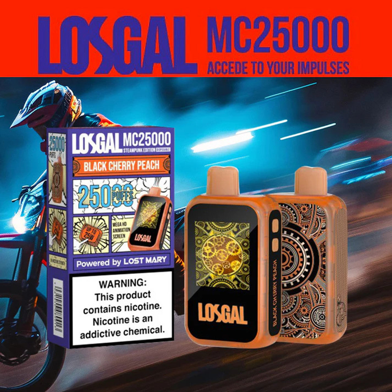 Losgal MC25000 disposable vape by Lost Mary offering up to 25000 puffs