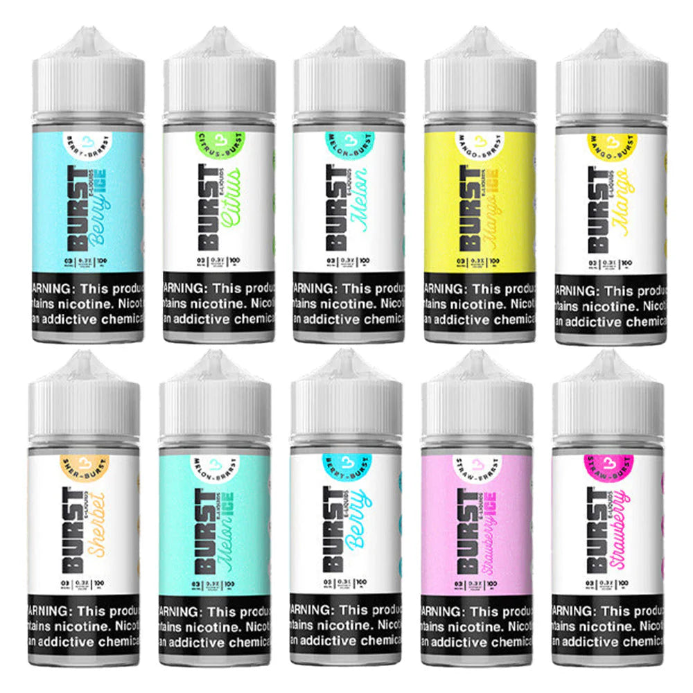 Burst e-liquid 100ml bottle with bold flavors