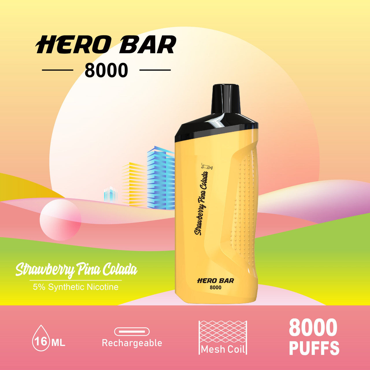 Hero Bar rechargeable vape with 8000 puffs for an extended vaping experience