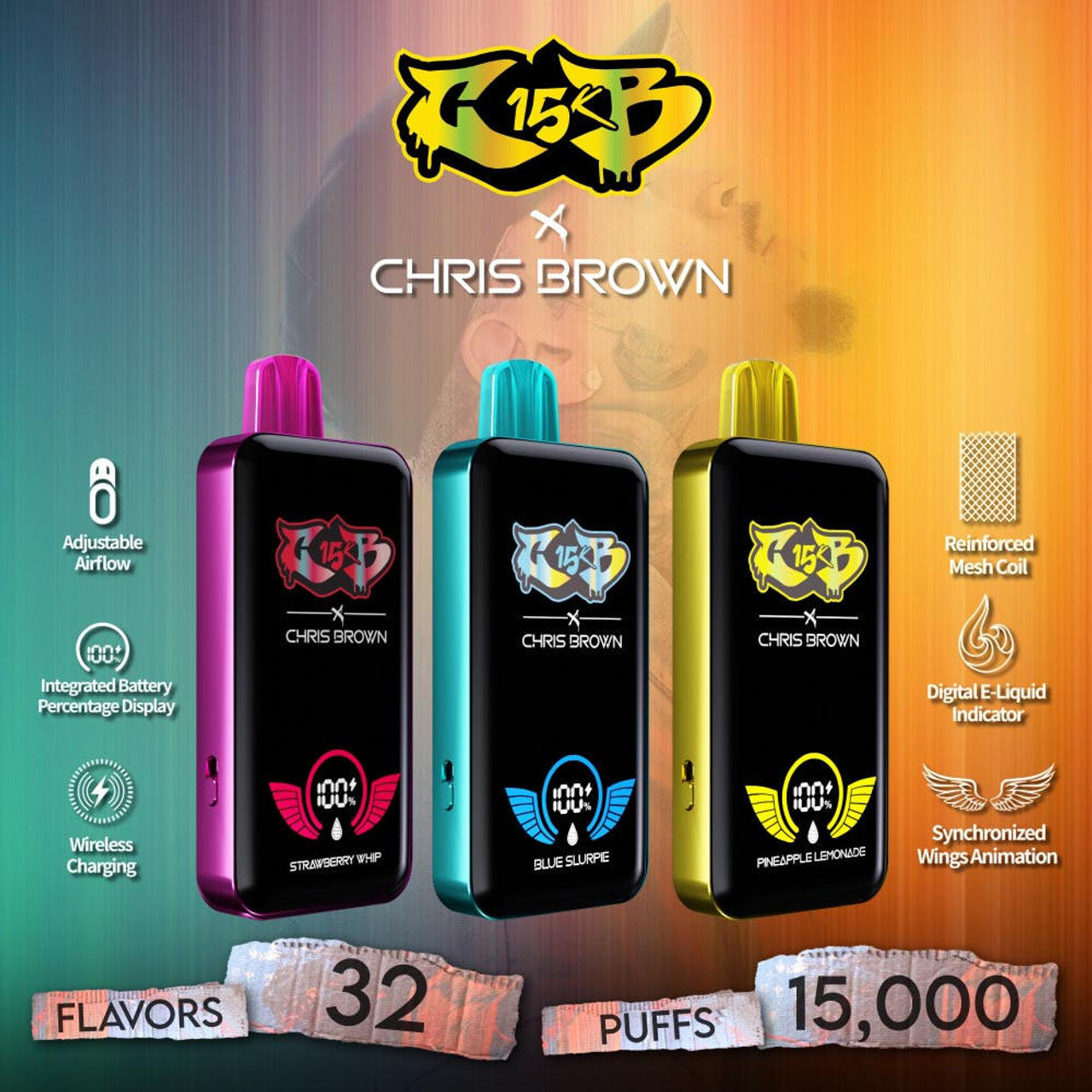 Chris Brown CB15k limited edition disposable vape with 15000 puffs