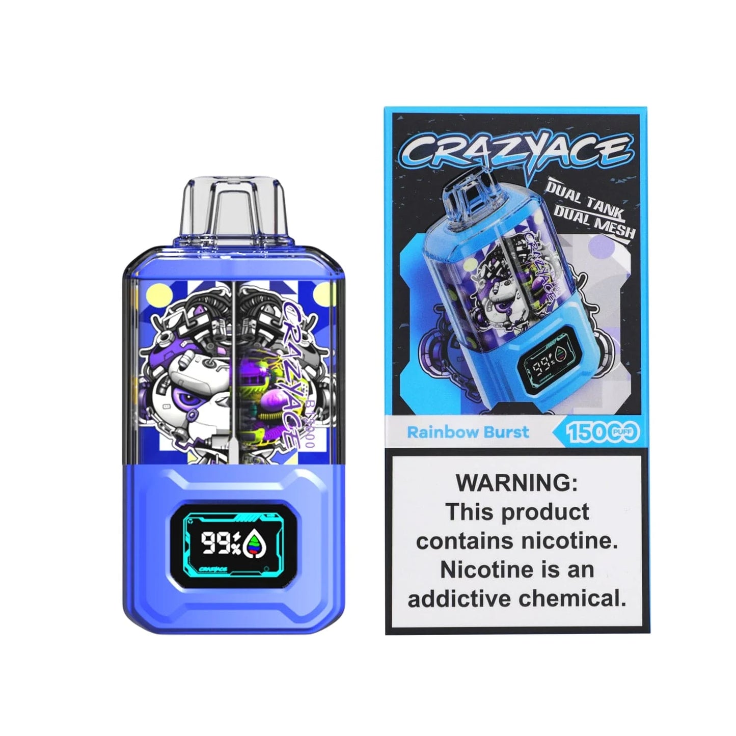 Crazyace B15000 dual tank disposable vape with two 10ml tanks
