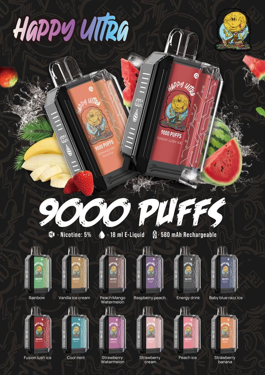 Happy Ultra 9000 disposable vape offering up to 9000 puffs